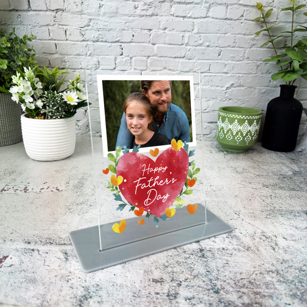 Happy Father's Day Gift Red Heart Photo Personalised Acrylic Plaque