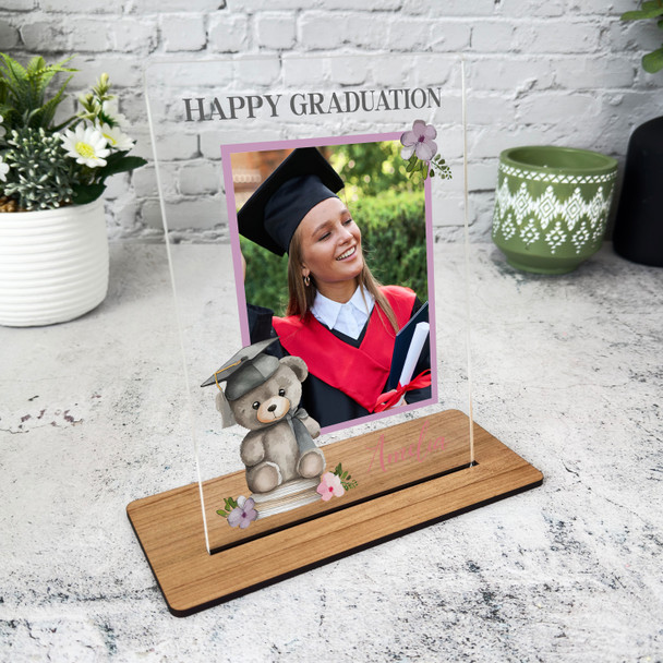 Graduation Gift Teddy Bear Purple Photo Female Personalised Acrylic Plaque