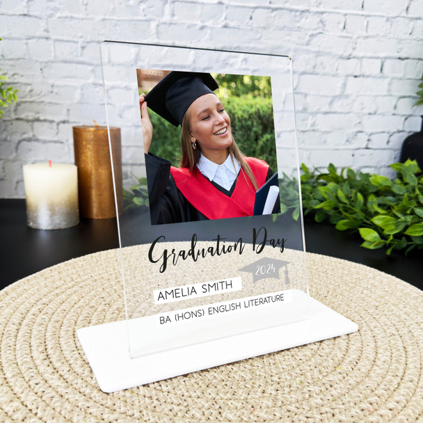 Graduation Day Gift Hat Grey Photo Personalised Acrylic Plaque