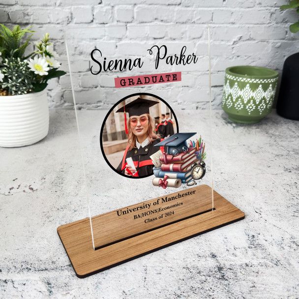 Graduation Gift Hat Round Photo Personalised Acrylic Plaque