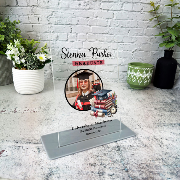 Graduation Gift Hat Round Photo Personalised Acrylic Plaque