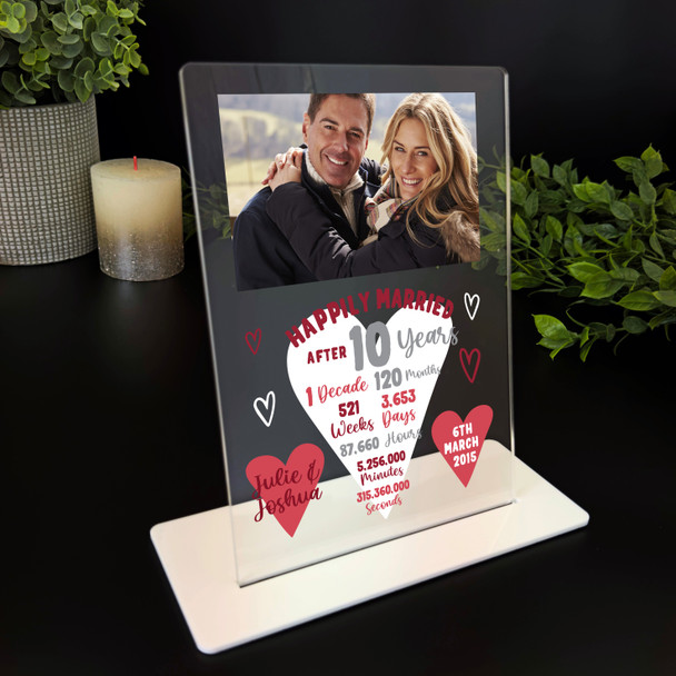 10 Years 10th Wedding Anniversary Gift Heart Photo Personalised Acrylic Plaque