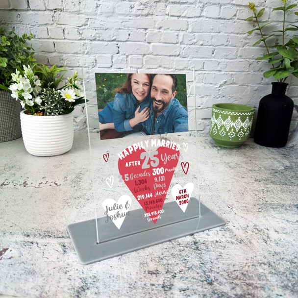 25 Years 25th Wedding Anniversary Gift Heart Photo Personalised Acrylic Plaque