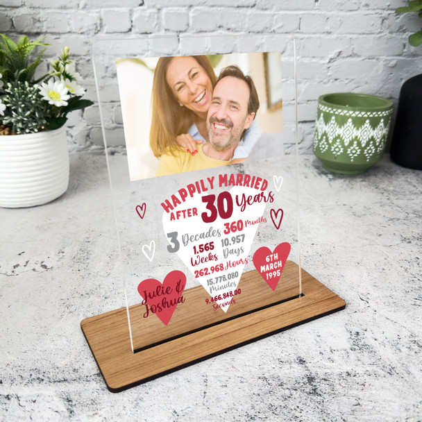 30 Years 30th Wedding Anniversary Gift Heart Photo Personalised Acrylic Plaque