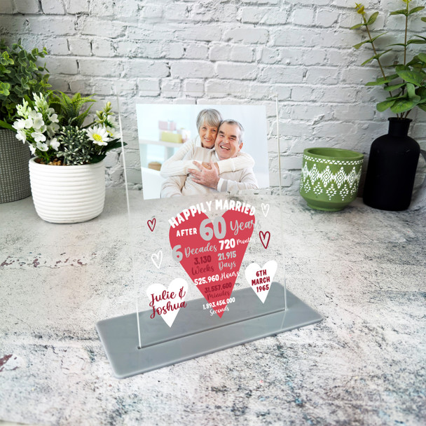 60 Years 60th Wedding Anniversary Gift Heart Photo Personalised Acrylic Plaque