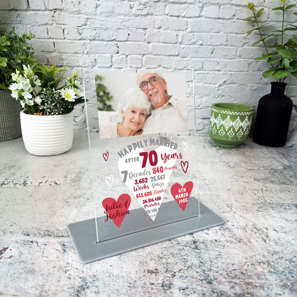 70 Years 70th Wedding Anniversary Gift Heart Photo Personalised Acrylic Plaque