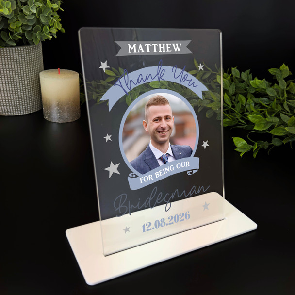 Thank You For Bridesman Gift Wedding Day Photo Personalised Acrylic Plaque