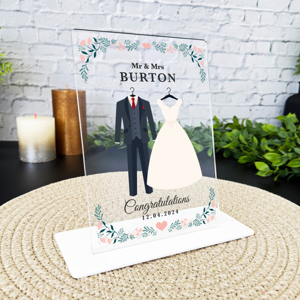 Wedding Outfits Bride & Groom Wedding Day Gift Personalised Acrylic Plaque