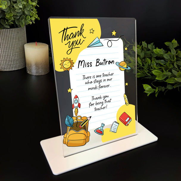 Thank You Teacher Gift Yellow School Elements Personalised Acrylic Plaque