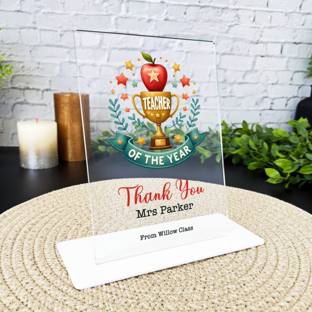 Thank You Teacher Gift Watercolour Trophy Personalised Acrylic Plaque