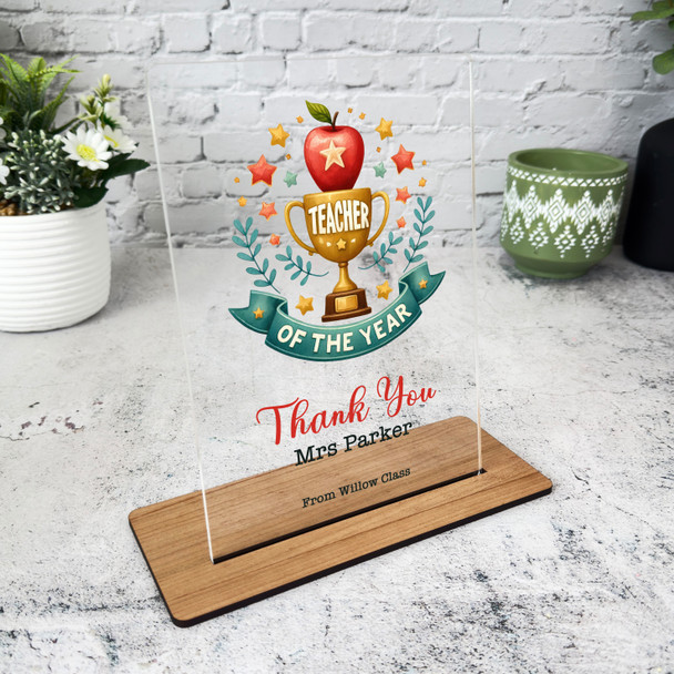 Thank You Teacher Gift Watercolour Trophy Personalised Acrylic Plaque