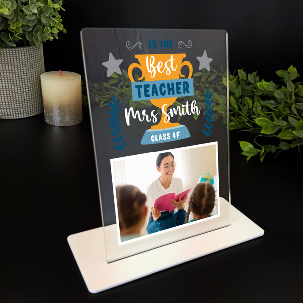 Best Teacher Gift Trophy Photo Orange Personalised Acrylic Plaque