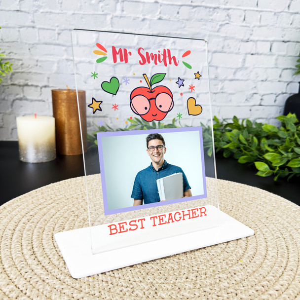 Best Teacher Gift Apple Purple Photo Personalised Acrylic Plaque