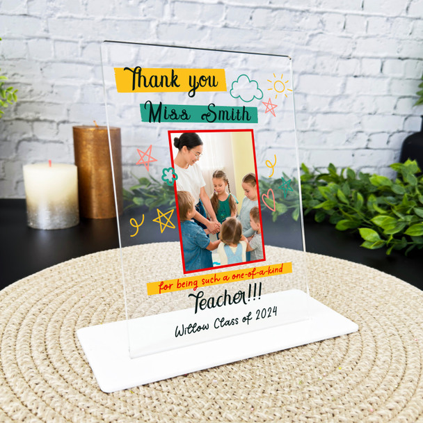 Thank You Teacher Gift Doodles Photo Personalised Acrylic Plaque