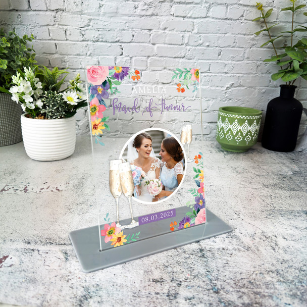 Maid Of Honour Thank You Gift Wedding Flutes Photo Personalised Acrylic Plaque