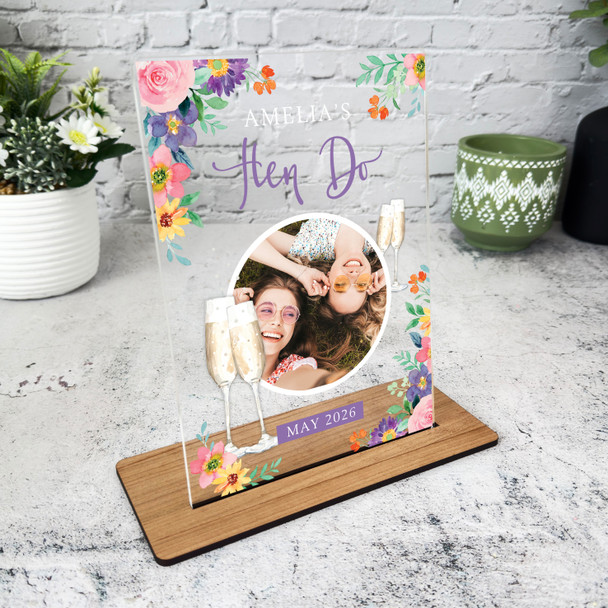 Hen Do Keepsake Gift Wedding Flutes Bright Photo Personalised Acrylic Plaque