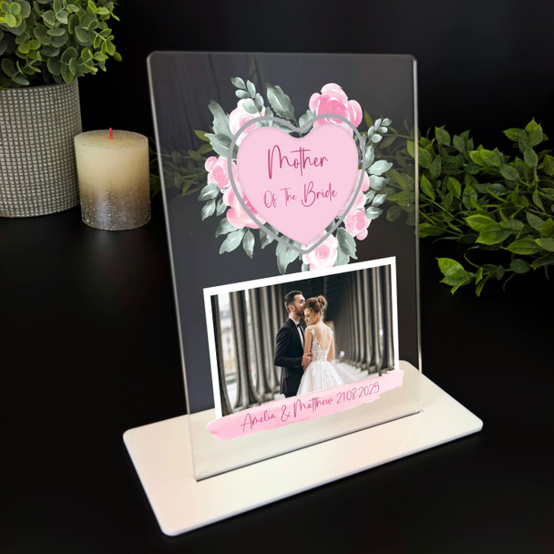 Mother Of The Bride Gift Pink Rose Flower Text Personalised Acrylic Plaque