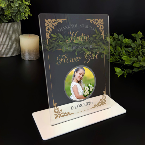 Thank You Flower Girl Gift Wedding Gold Photo Personalised Acrylic Plaque