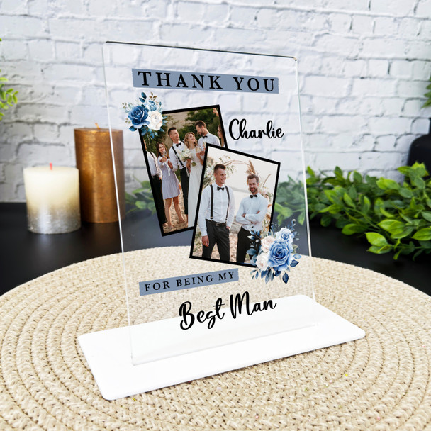 Blue Floral Thank You Best Man Gift Personalised Acrylic Plaque