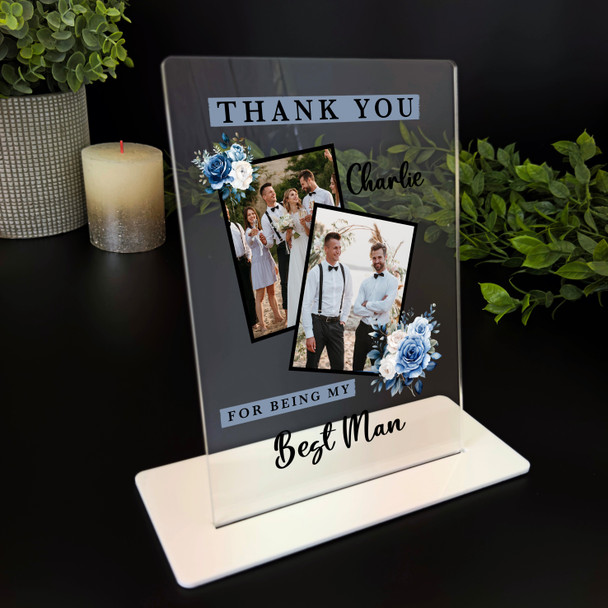 Blue Floral Thank You Best Man Gift Personalised Acrylic Plaque