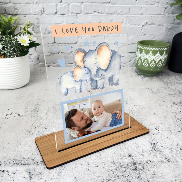 I Love You Gift For Daddy Baby Elephant Blue Photo Personalised Acrylic Plaque