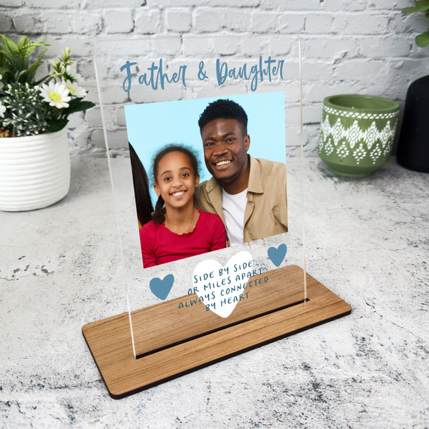 Father And Daughter Heart Photo Blue Gift For Dad Personalised Acrylic Plaque