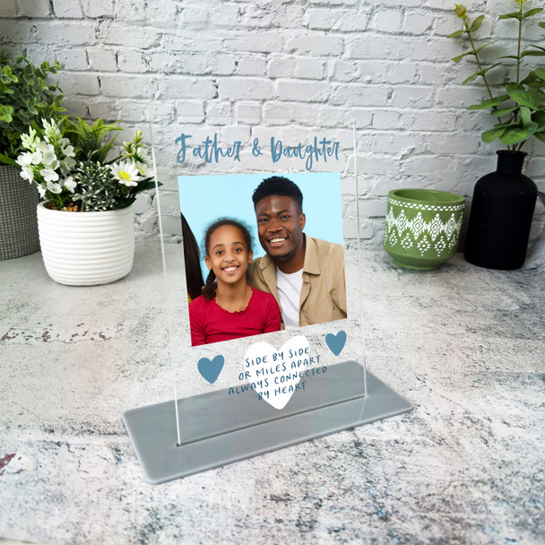 Father And Daughter Heart Photo Blue Gift For Dad Personalised Acrylic Plaque