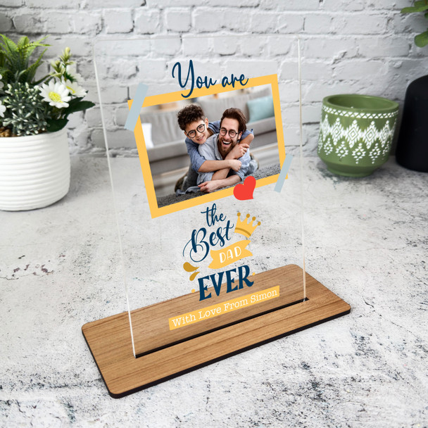 Gift For Dad The Best Dad Ever Yellow Frame Photo Personalised Acrylic Plaque