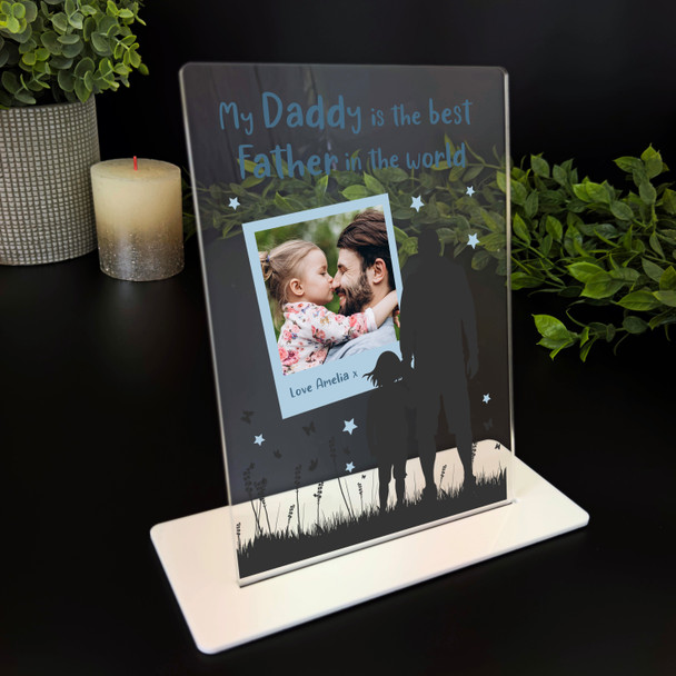 Daddy Gift Best Father From Daughter Photo Blue Personalised Acrylic Plaque