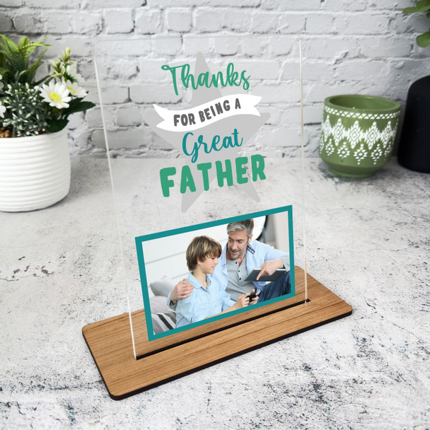 Thanks Great Father Green Photo Gift For Dad Personalised Acrylic Plaque