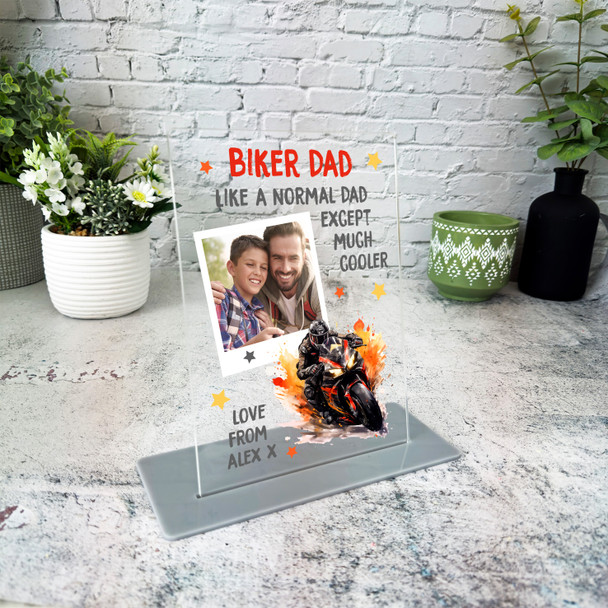 Biker Motorbike Gift For Dad Orange Photo Personalised Acrylic Plaque