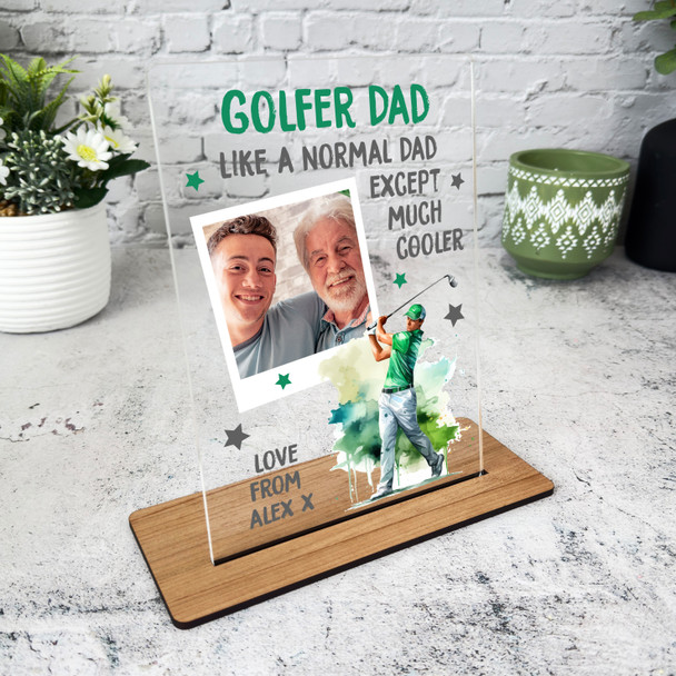 Golfer Dads Gold Gift For Dad Green Photo Personalised Acrylic Plaque