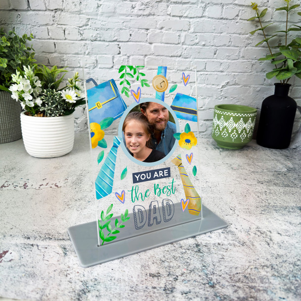 Gift For Best Dad Tie Smart Blue Photo Personalised Acrylic Plaque