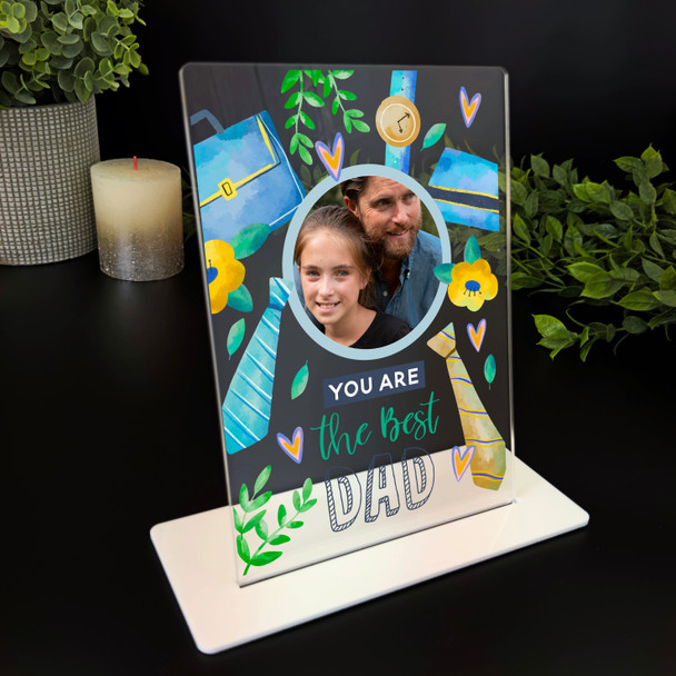 Gift For Best Dad Tie Smart Blue Photo Personalised Acrylic Plaque