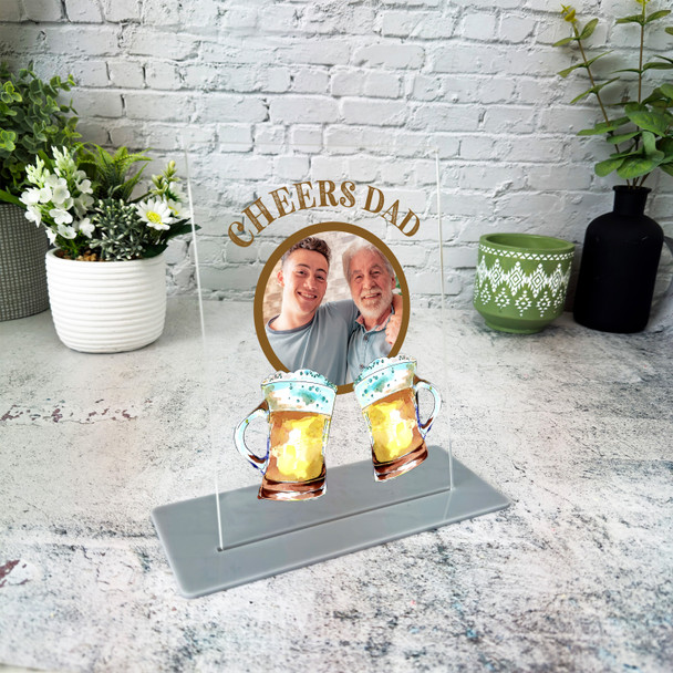 Cheers Gift For Dad Beer Photo Yellow Personalised Acrylic Plaque