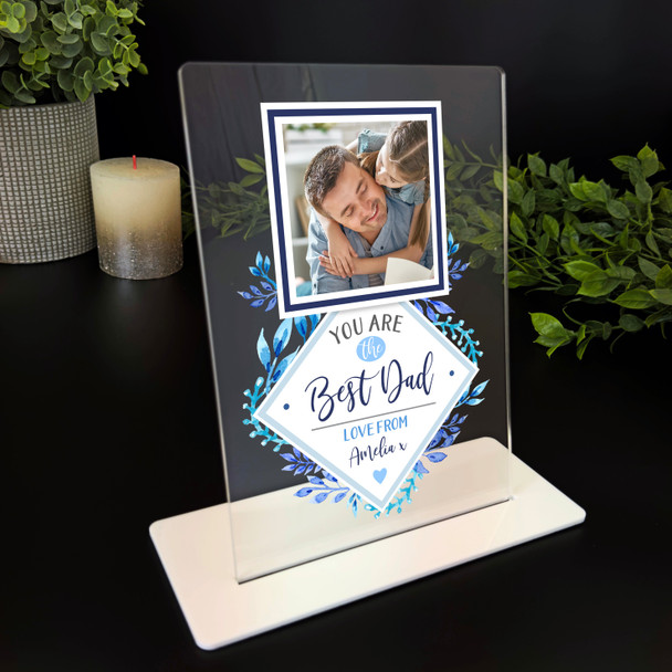 Best Dad Gift Blue Flower Photo Personalised Acrylic Plaque