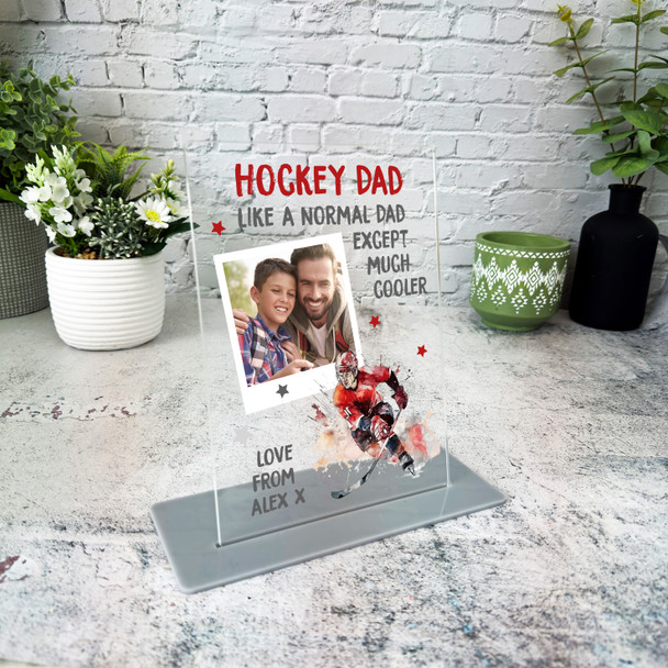 Hockey Gift For Dad Red Photo Personalised Acrylic Plaque