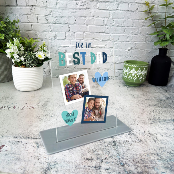 Best Dad Gift Blue Photo Personalised Acrylic Plaque