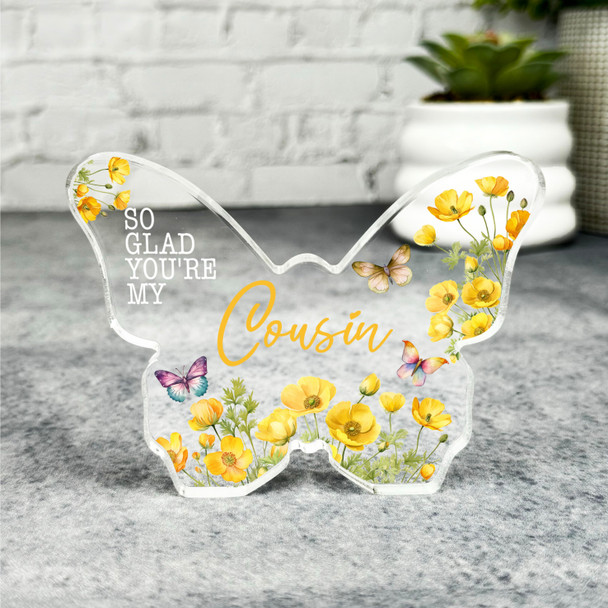 Custom Ornament Gift For Cousin Yellow Floral Butterfly Plaque Keepsake Gift