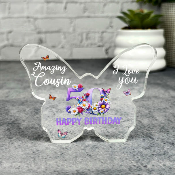 Cousin 50th Happy Birthday Present Floral Butterfly Plaque Keepsake Gift Cousin 50th Happy Birthday Present Floral Butterfly Plaque Keepsake Gift