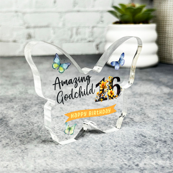 Godchild 16th Daffodil Happy Birthday Present Butterfly Plaque Keepsake Gift