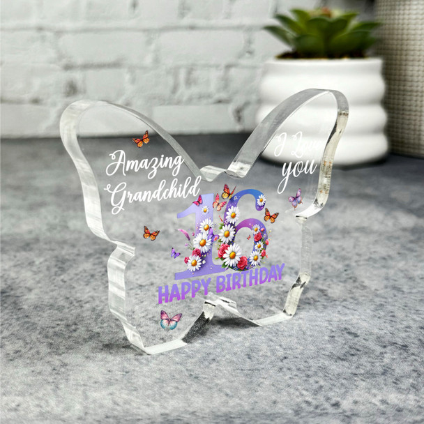 Grandchild 16th Happy Birthday Present Floral Butterfly Plaque Keepsake Gift