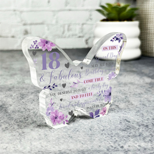 18 & Fabulous 18th Birthday Present Female Purple Butterfly Plaque Keepsake Gift