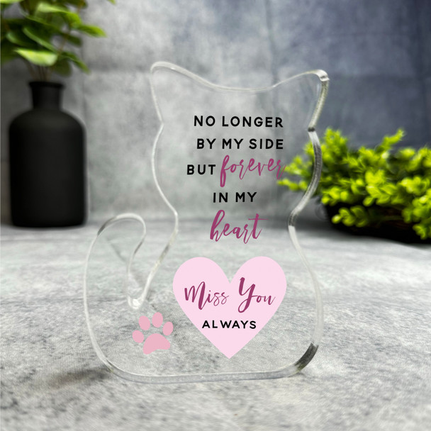 Memorial No Longer By My Side Pink Heart Cat Plaque Sympathy Gift Keepsake Gift