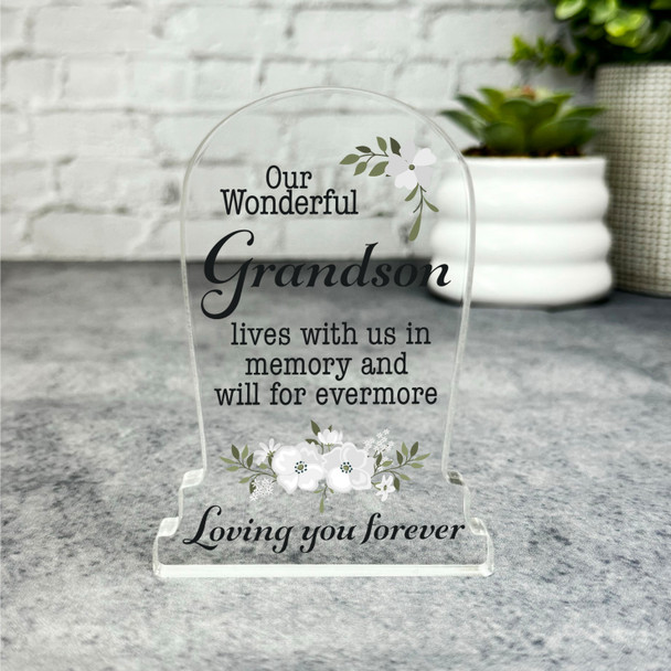 Grandson White Floral Gravestone Plaque Sympathy Gift Keepsake Memorial Gift