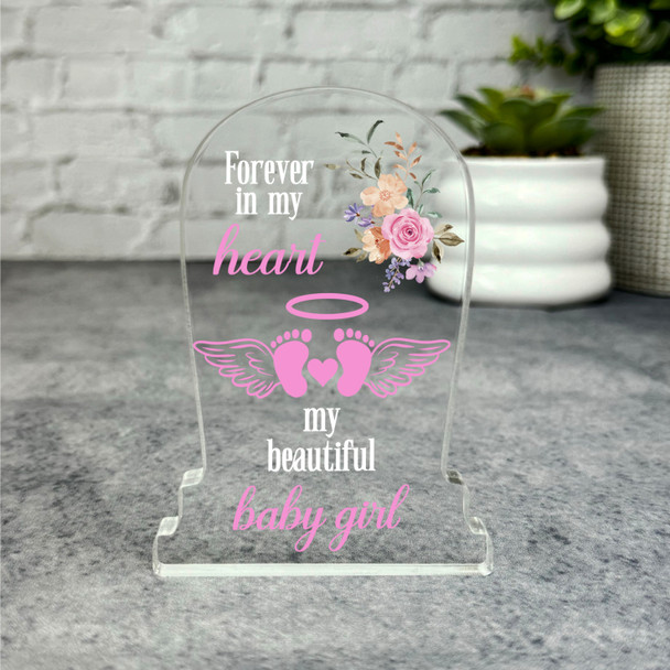 Pink Floral Baby Girl Gravestone Plaque Sympathy Gift Keepsake Memorial Gift