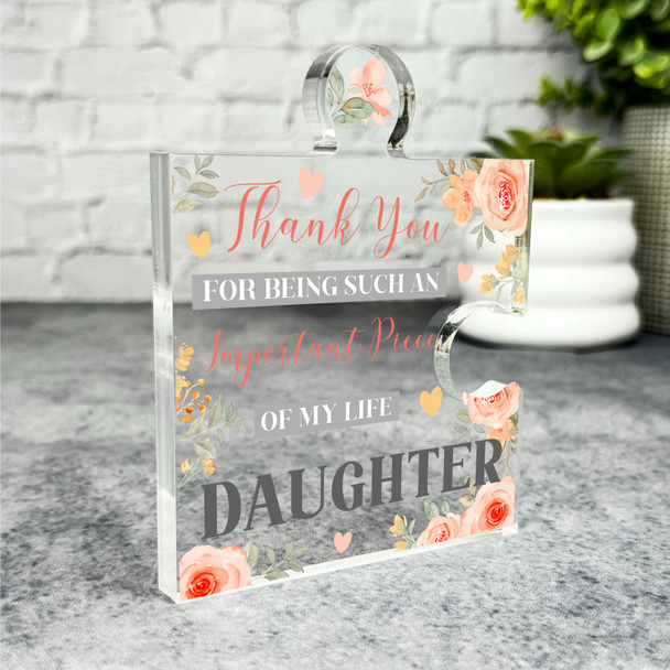 Daughter Important Piece Thank You Peach Flower Puzzle Plaque Keepsake Gift