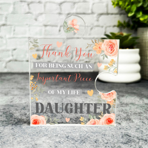 Daughter Important Piece Thank You Peach Flower Puzzle Plaque Keepsake Gift