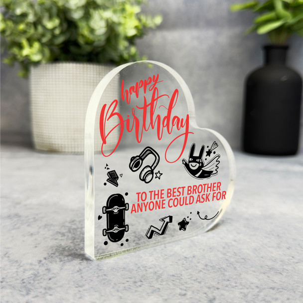 Brother Cool Doodles Happy Birthday Present Heart Plaque Keepsake Gift