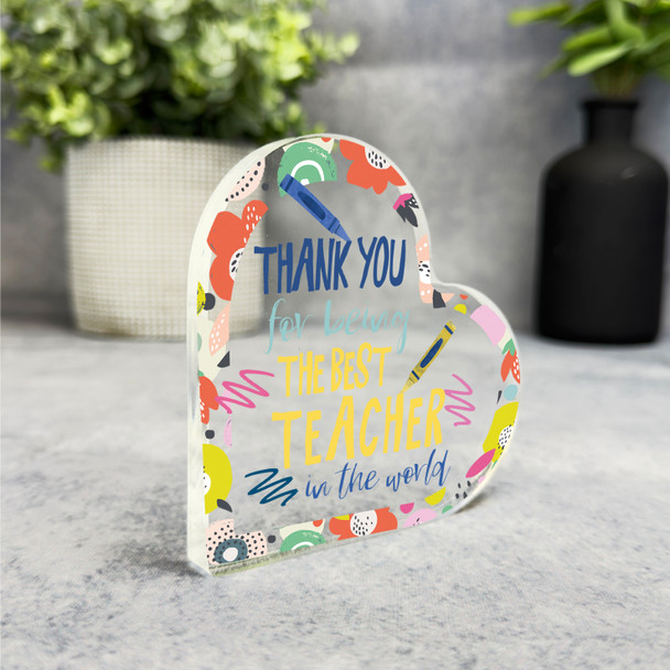 Thank You Teacher Present Crayon Bright Star Heart Plaque Keepsake Gift